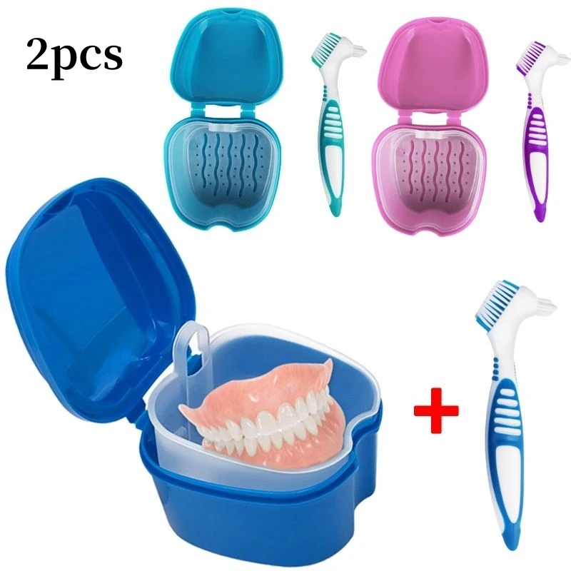 2pcs Dental Retainer Orthodontic Mouth Guard Denture Storage Case Box Teeth Brush Oral Hygiene Supplies Organizer Accessories