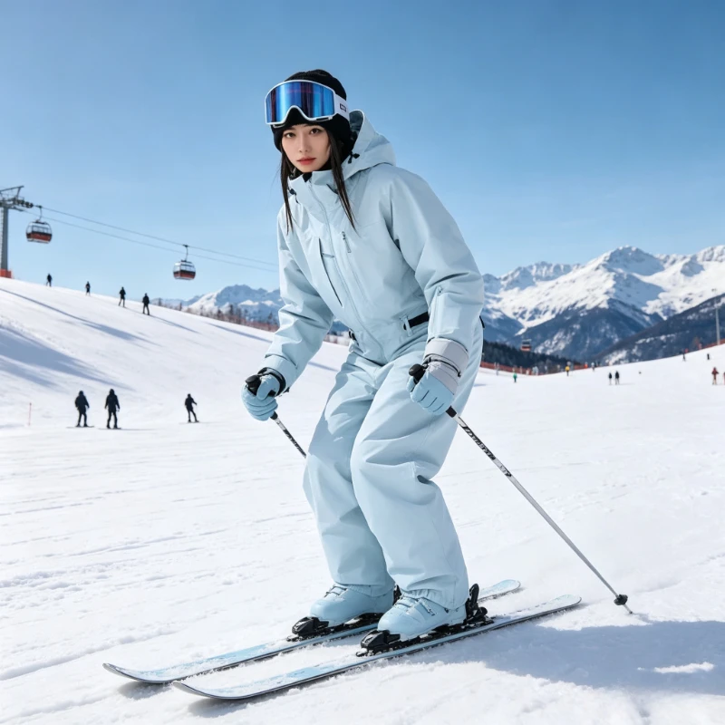 2026 New Solid Men's One Piece Suits Warm Breathable Hooded Snow Sport Waterproof Overall Zipper Pocket Adult Snowboarding Sets
