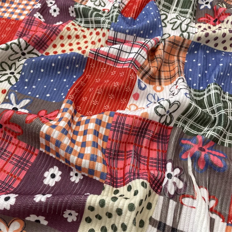 

Fabric Splicing Grid Floral Fabric Corduroy Fabric Sofa Pillows Outerwear Fabric