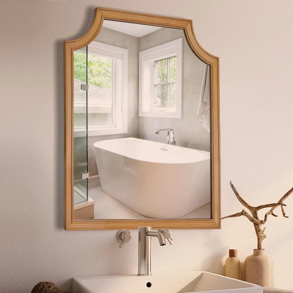 彫刻された木製フレームの鏡、16x20インチ、バスルームの化粧台や小さなスペースの壁の装飾に最適、廊下、寝室、リビングに最適