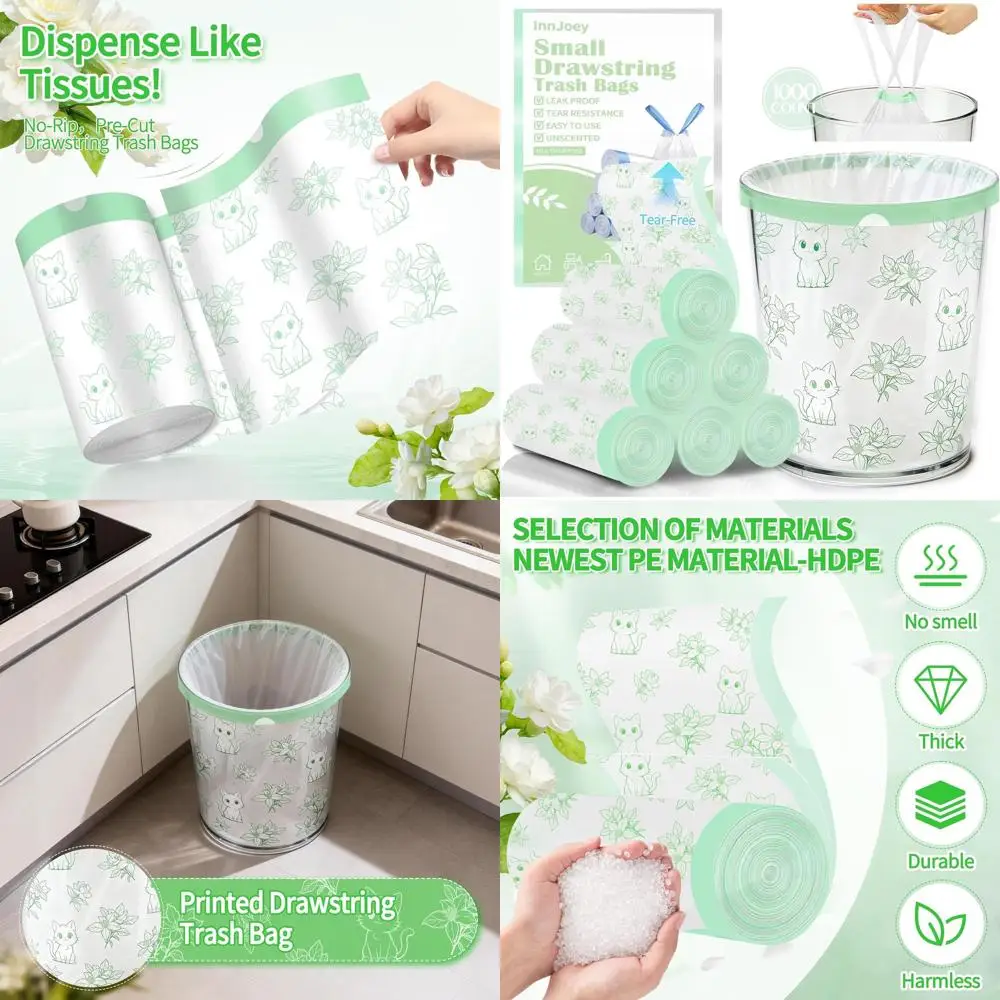 

1000-Piece Small Floral Printed Thick Trash Bags, Ideal for Mini Wastebaskets, Bathroom, and Office Use