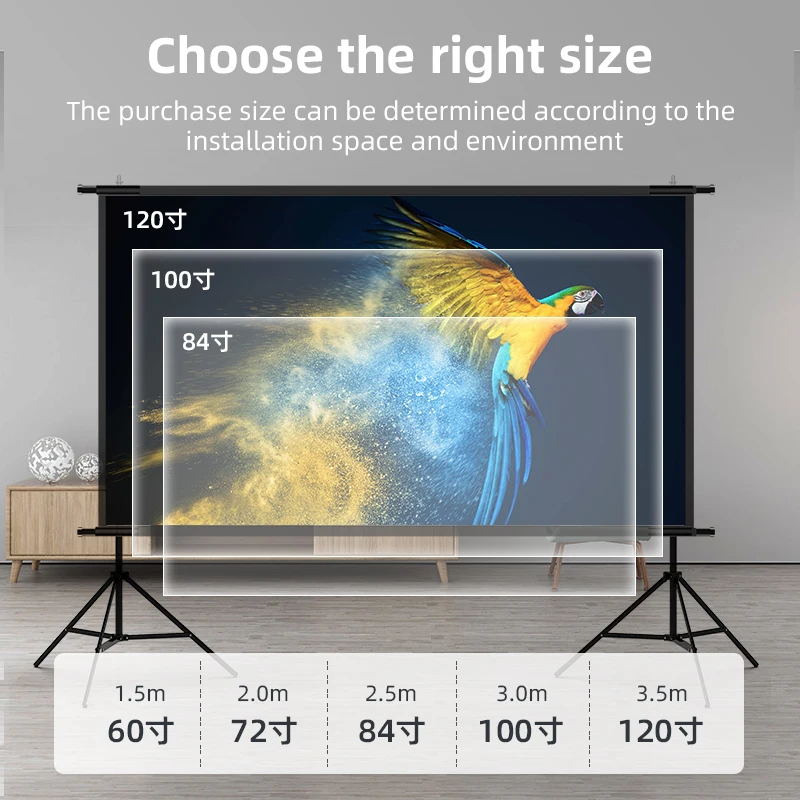 VEIDADZ Projector Screen With Stand 16:9 Grey Anti-Light 84 100 120 inch Foldable Portable Double Bracket Screen for Home Office