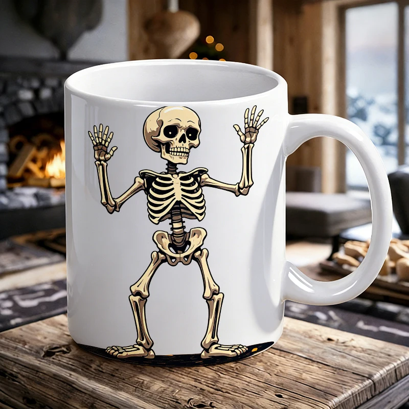 

1PCS Cartoon Waving Skeleton Ceramic Cup, Coffee Cup, Milk Cup, Office Tea Cup, Drinking Cup, Fade-Resistant, Gift for Friends