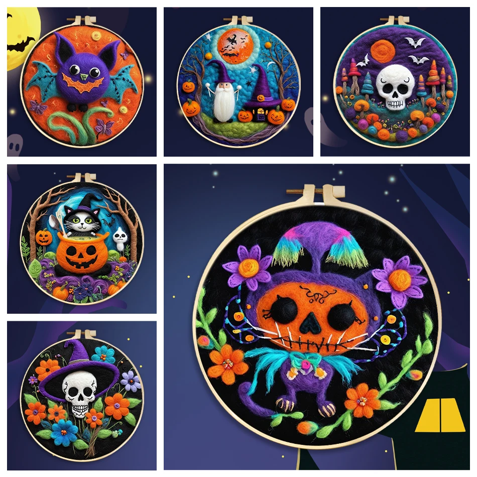 

SDOYUNO Diy Wool Felting Painting With Embroidery Frame Creative Wool Painting Halloween Wool For Knitting Embroidery Frame Kit