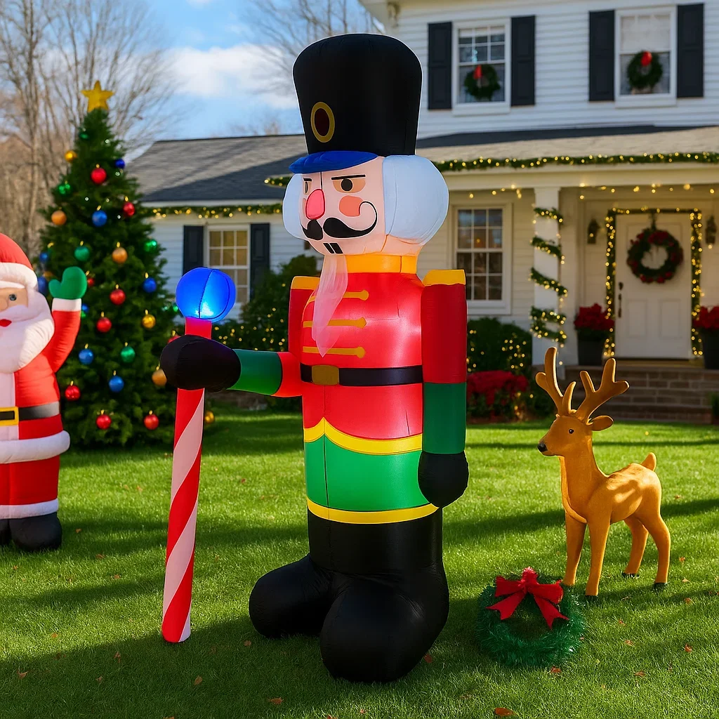 7.8FT Christmas Party Decor Speelgoed Kerstversiering Opblaasbare Notenkraker Soldaat Snoep Speelgoed Huis Tuin Ornamenten LED Decor