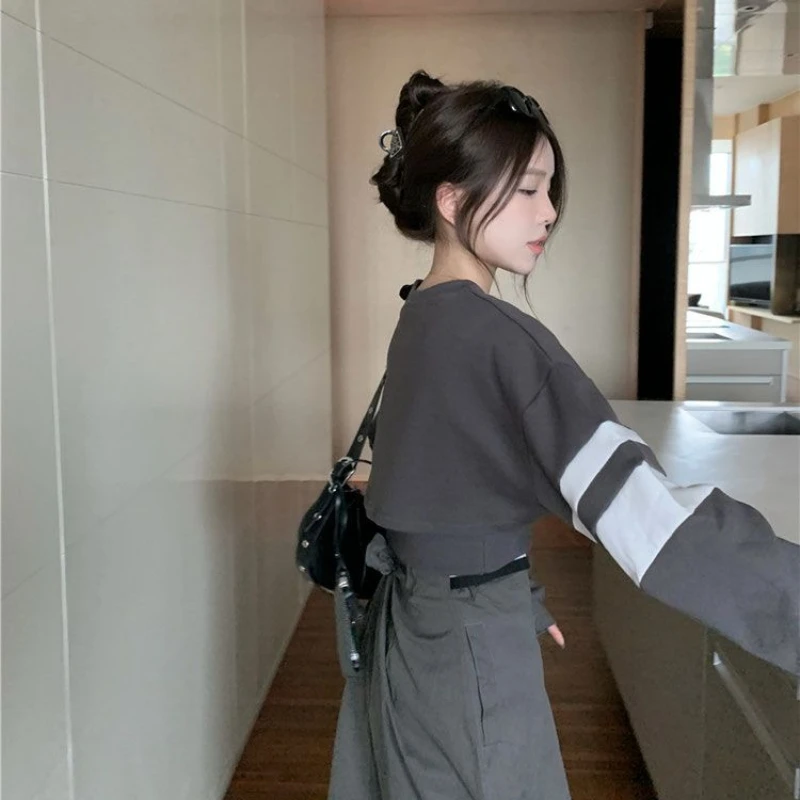 Lettre américaine courte à manches longues couches Blouse deux pièces ensemble femmes haut mince Sexy haute rue Harajuku polyvalent Smock nouveau haut