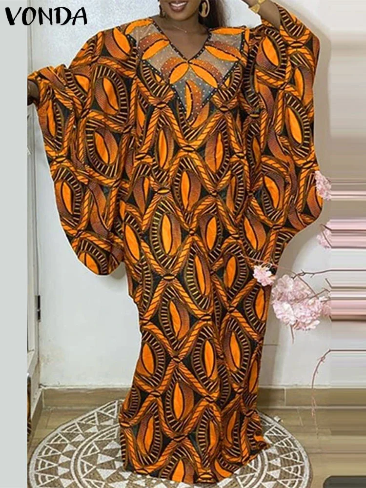 

Printing Long Maxi Dress Women Elegant Bohemian V-Neck Sundress 2024 Casual Long Sleeve Robe Party Vestidos Plus Size 5XL VONDA