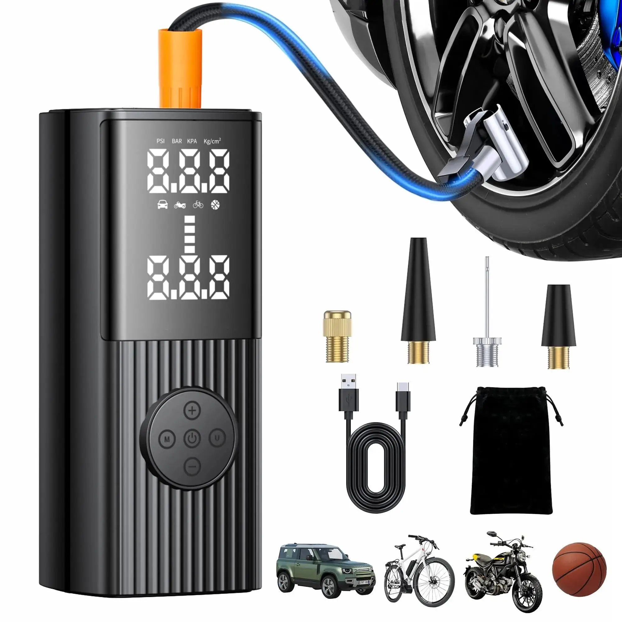 Tire Inflator Portable Air Compressor - 20000 mAh Rechargeable Air Pump -150 PSI Tire Inflation, Accurate LCD Display/Light，3X F