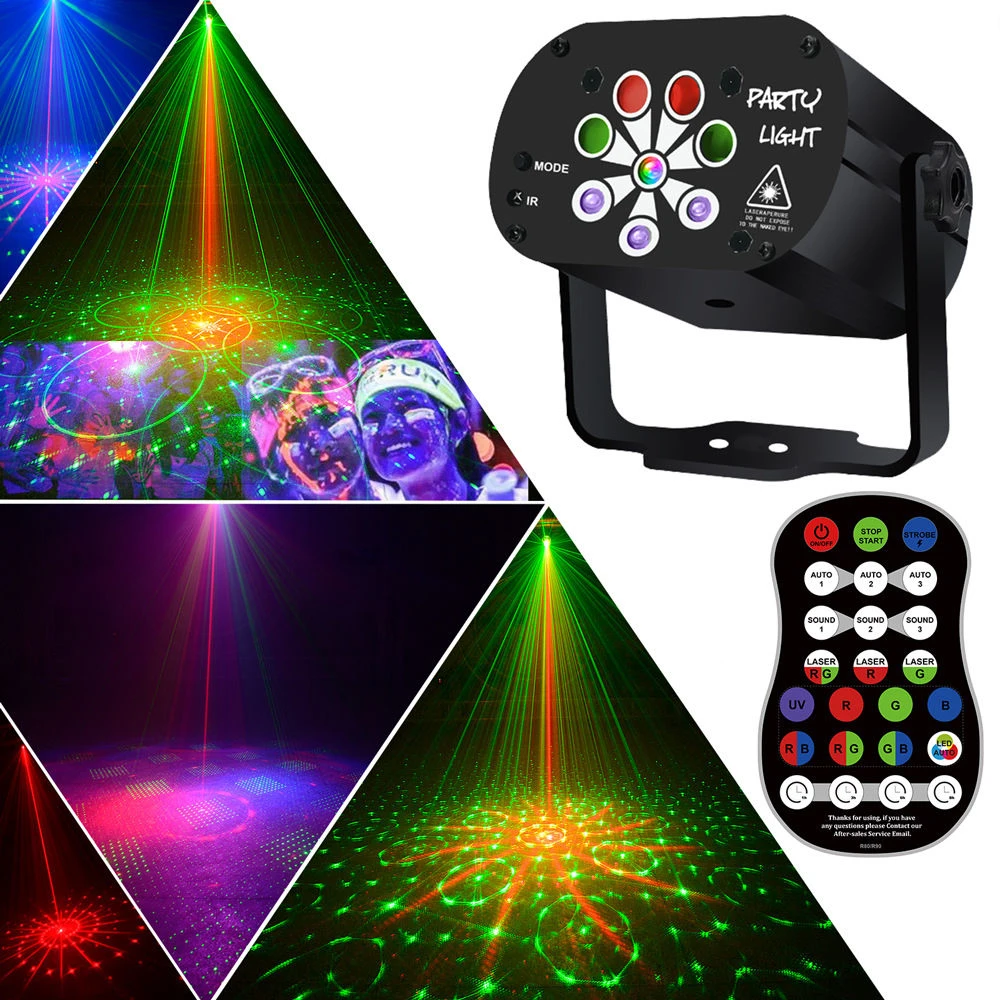 RGB Stage Light Voice Control LED Laser Projector Light USB Rechargeable Decor Light with Controller for Nightclub Wedding Party