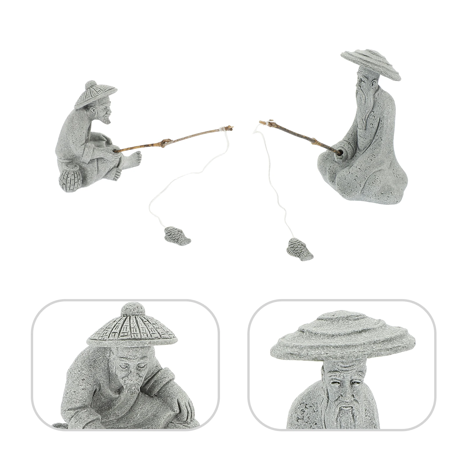 

Fishing Clay Figure Miniature Sandstone Statues for Fish Tank Aquarium Bonsai Ornaments Gardening Decor Lightweight Durable