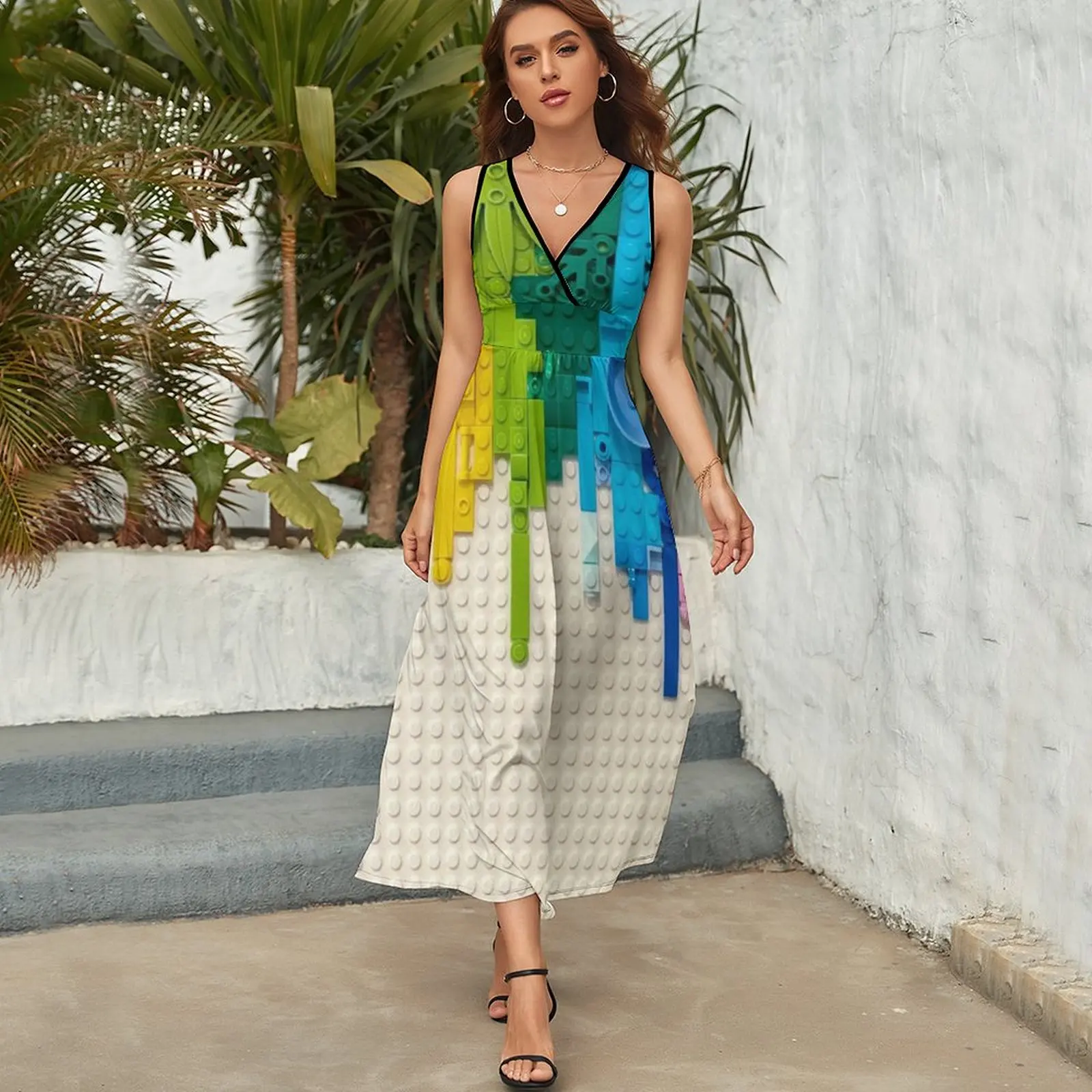 Vestido sin mangas de goteo de arco iris para mujer, elegante y elegante, elegante, promoción