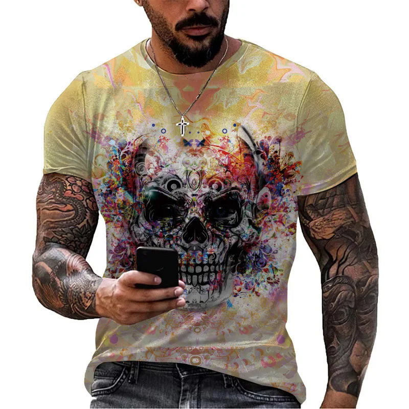 

New Skeleton Skull Pattern T-Shirts 3D Print Men's O-Neck Short Sleeve Hip Hop T Shirt Oversized Tees Harajuku Tops Men Clothing