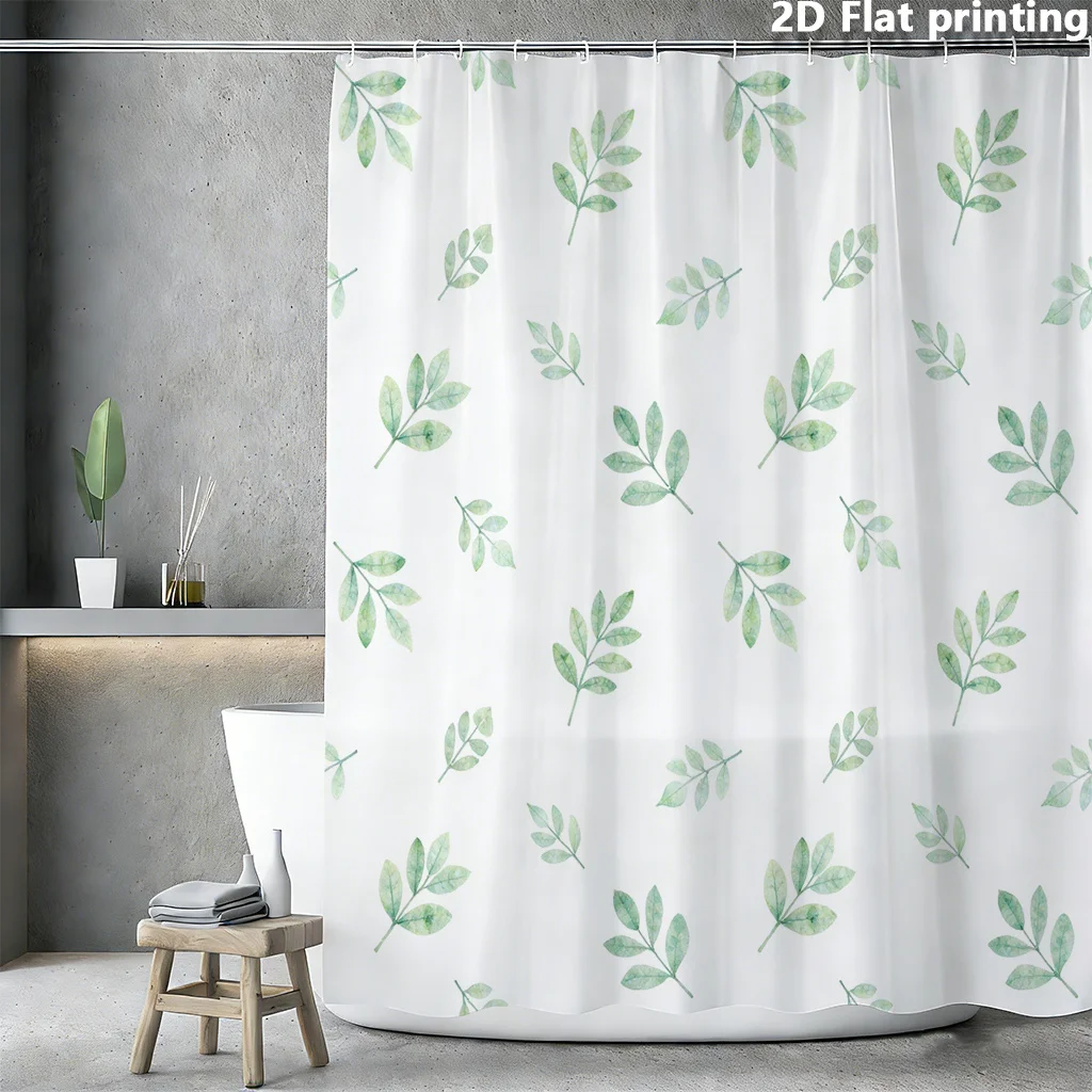 Premium Waterproof Botanical Leaf Print Shower Curtain Bathroom Shower Liner Green Tropical Nature Decor Curtain