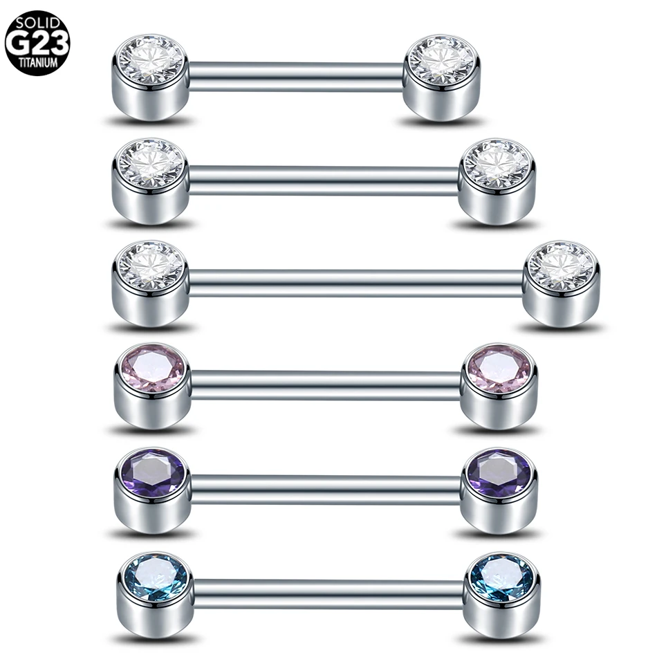 1Pc G23 Titanium Industrial Tongue Nipple Piercing Ring Crysrtal Internal Threaded Cartilage Earrings Ear Studs Body Jewelry 16G