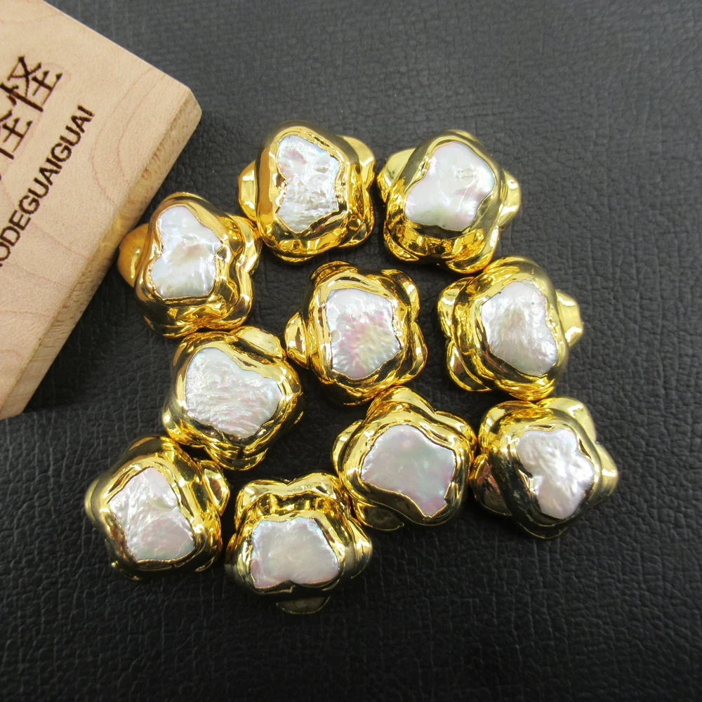 

APDGG 10 PCS Freshwater White Pearl Butterfly Shape Spacer Loose Beads Finding Metal Plated Jewelry Making