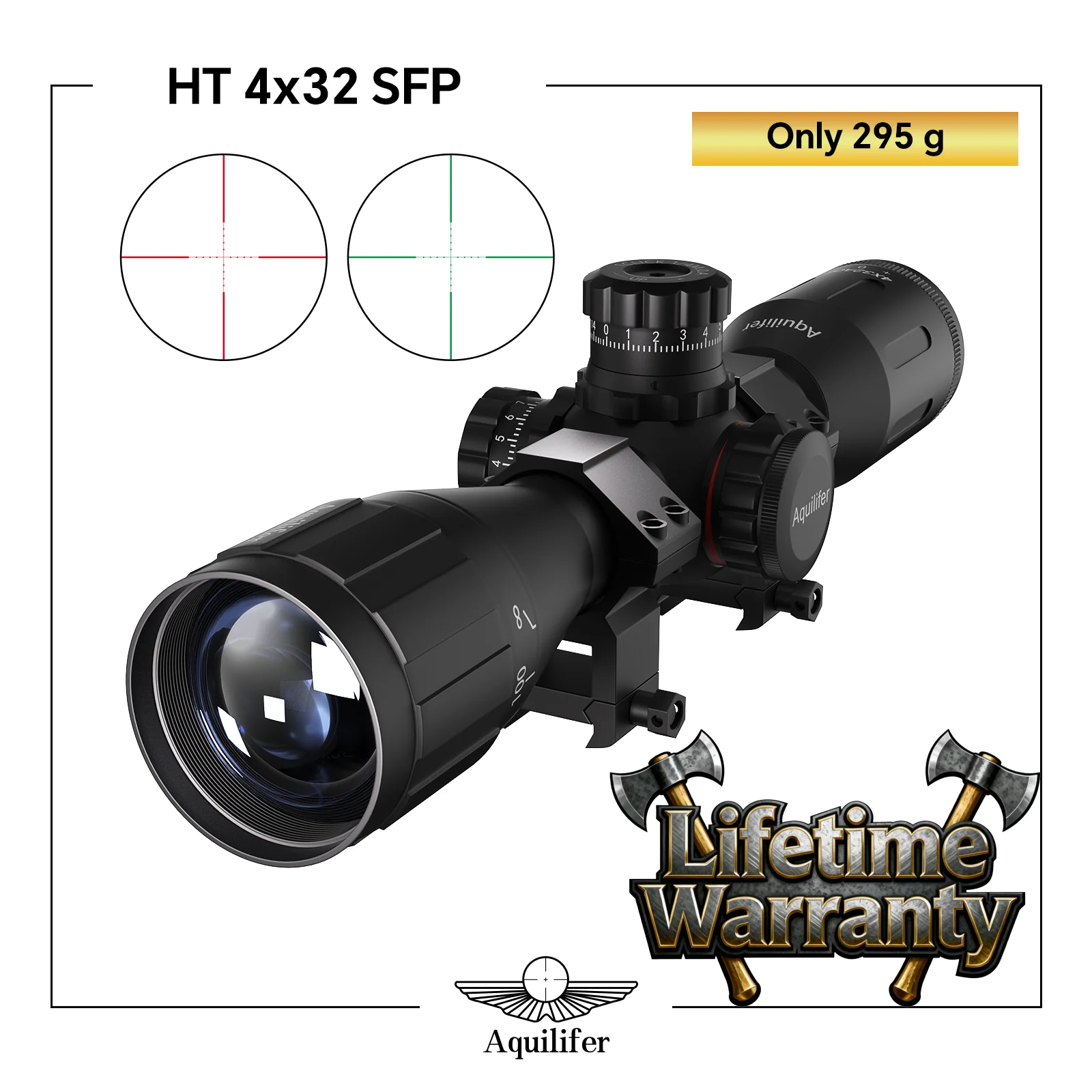 

Aquilifer 4x32 AO Rifle Scope Red Green Illumination Lightweight 295g Zero Stop for 22LR Rimfire AR AK Hunting with Mounts