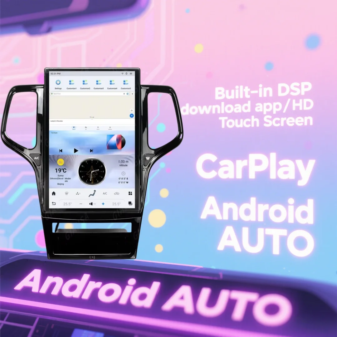 Vertical Screen Car Radio For Jeep Grand Cherokee 2011 2012 2013 2014-2024 Multimedia Player Android 14 wireless Carplay GPS