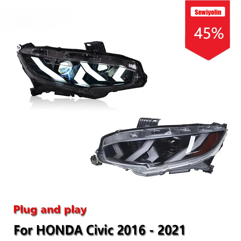 

Автомобильные светодиодные фары Sewiyolin в сборе для HONDA Civic 10-го поколения 2016-2021 противотуманные фары DRL с тормозным указателем поворота Plug and Play
