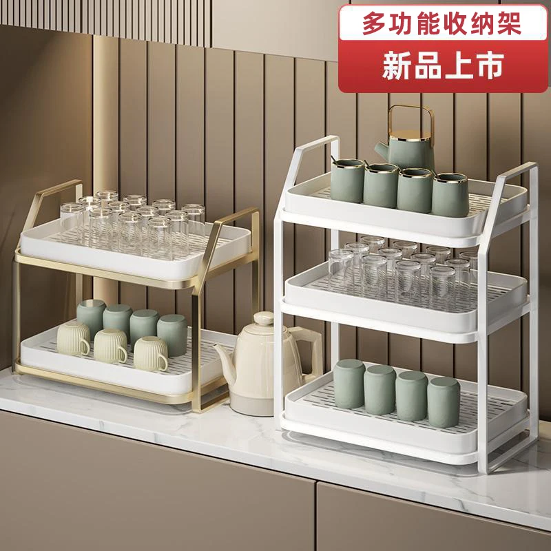 

Double layered cup holder storage rack for cups, water cups storage rack for tea cups, tea sets, glass cups, dishes, fruits and