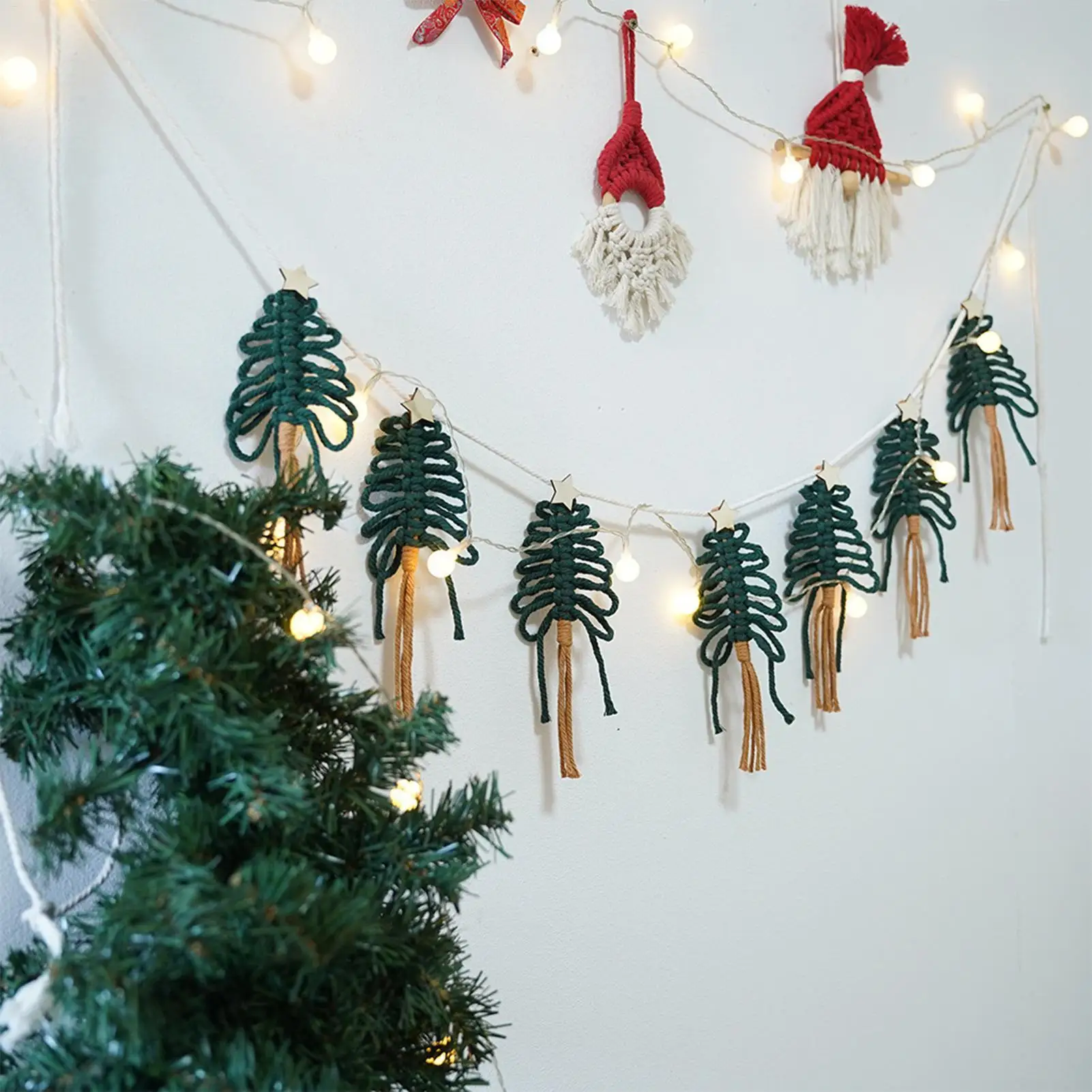 

Рождественский настенный гобелен для гостиной, сотканный вручную в форме рождественской елки, забавный гобелен, праздничное тканое украшение, 2025 Xmas Navidad