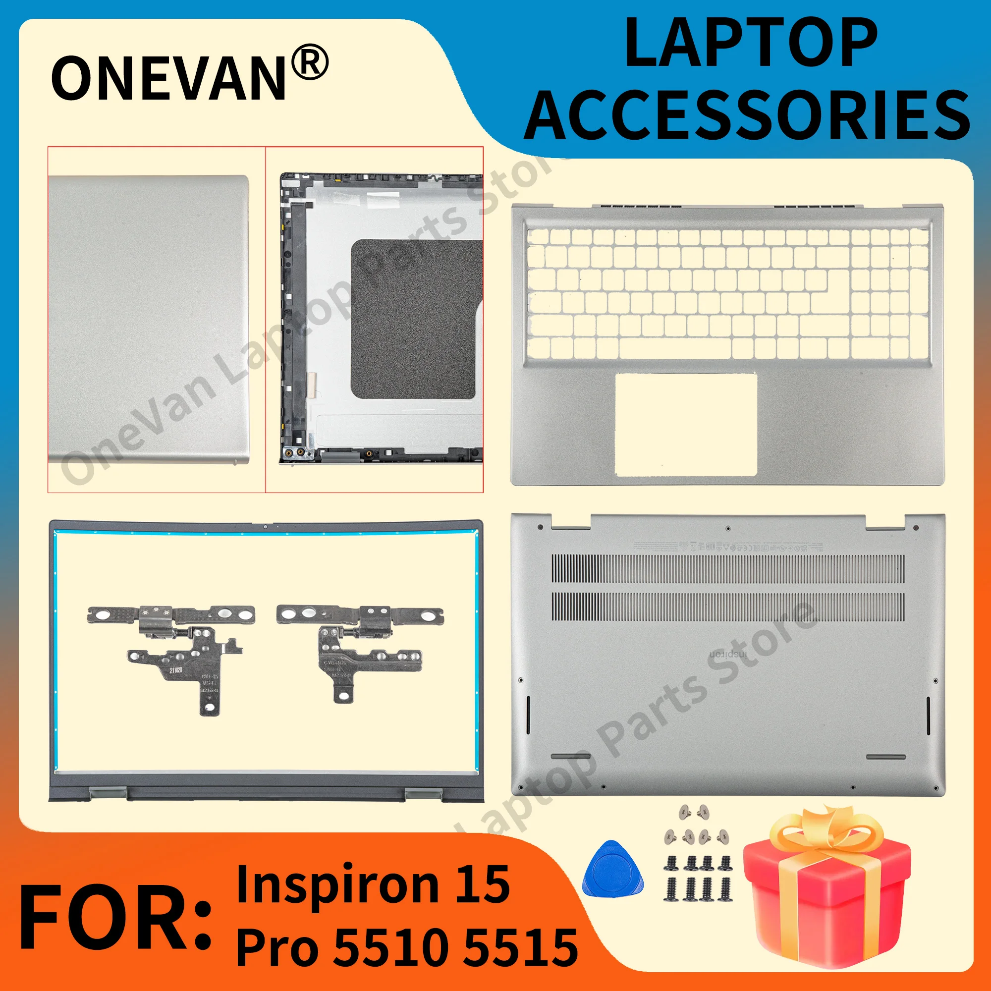 

Новая крышка для Inspiron 15 Pro 5510 5515, задняя крышка ЖК-дисплея, передняя панель, упор для рук, нижняя часть корпуса, петли, ремонт корпуса