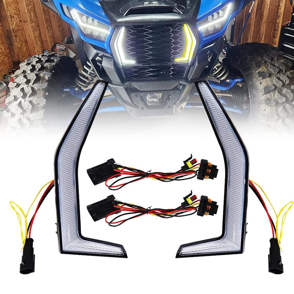 Front LED Grille Accent Lights Fang Light for Kawasaki Teryx KRX 1000 2020-2024 Trail Special 2021-2024 UTV ATV Turn Signal