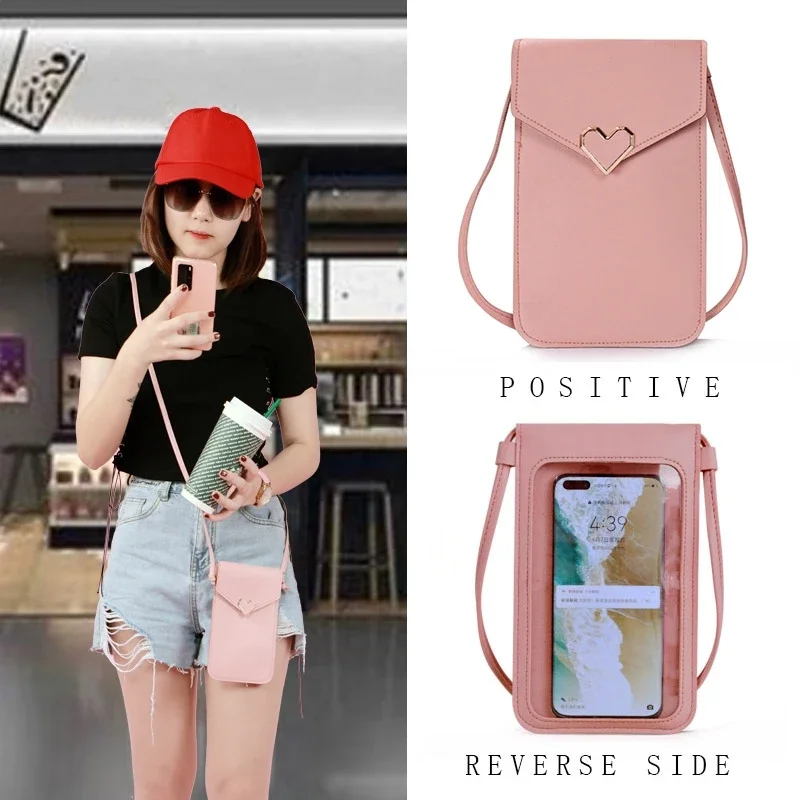 Women Cell Phone Bag Shoulder Transparent Card Holders Girl  Handbag Ladies PU Leather Clutch Wallets Purse