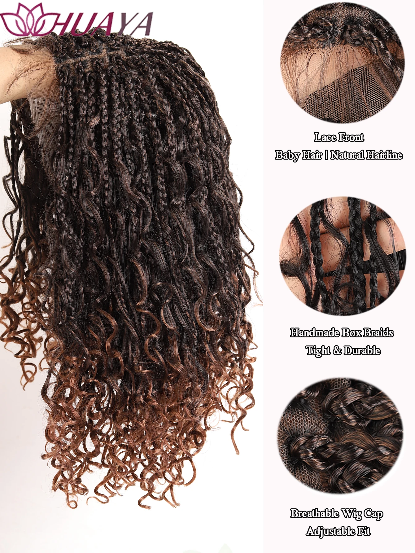 16 Inch Boho Goddess Box Braided Wig Synthetic Lace Front Wig With Baby Hair Curly Ends Ombre Braids Wigs For Women