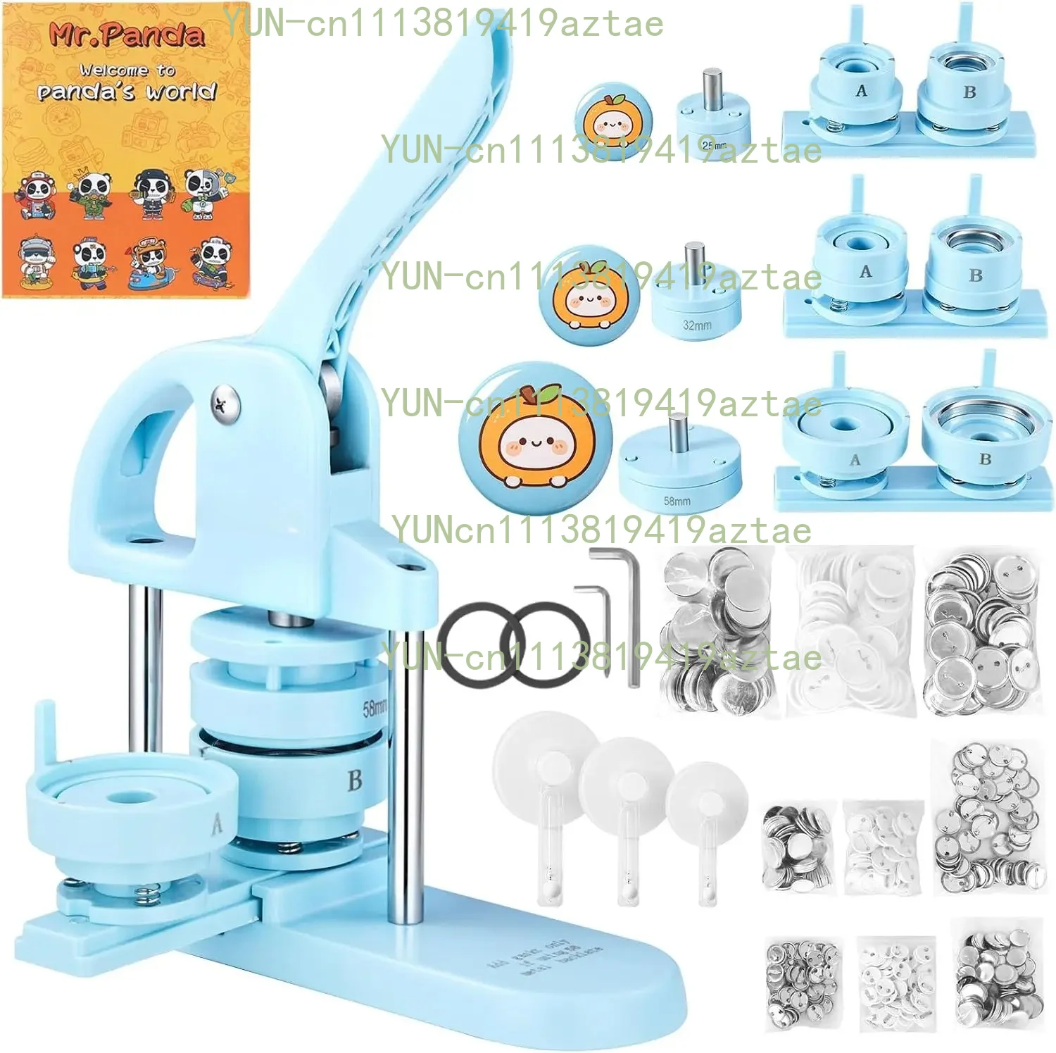 Button Maker Machine 1/1.25/2.25 inch(25/32/58mm) Pin Maker Bule  with 300pcs Button Parts, For Children DIY Presents, 3-in-1