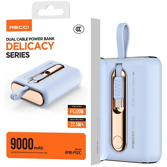 FAST POWER 9000MAH 22.5 W 3A PD BUILT-IN USB-C CABLES FOR LIGHTNING IP