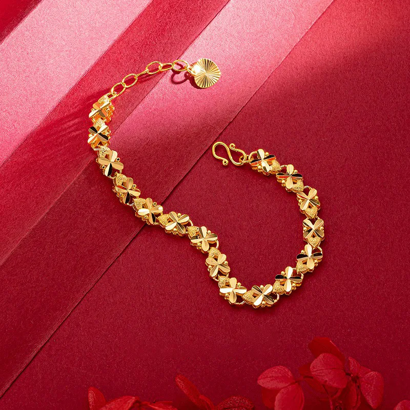 AU999 gold ladies wrist chain Japanese and Korean fashion bracelet 24k real gold bracelet clover bracelet for girlfriend