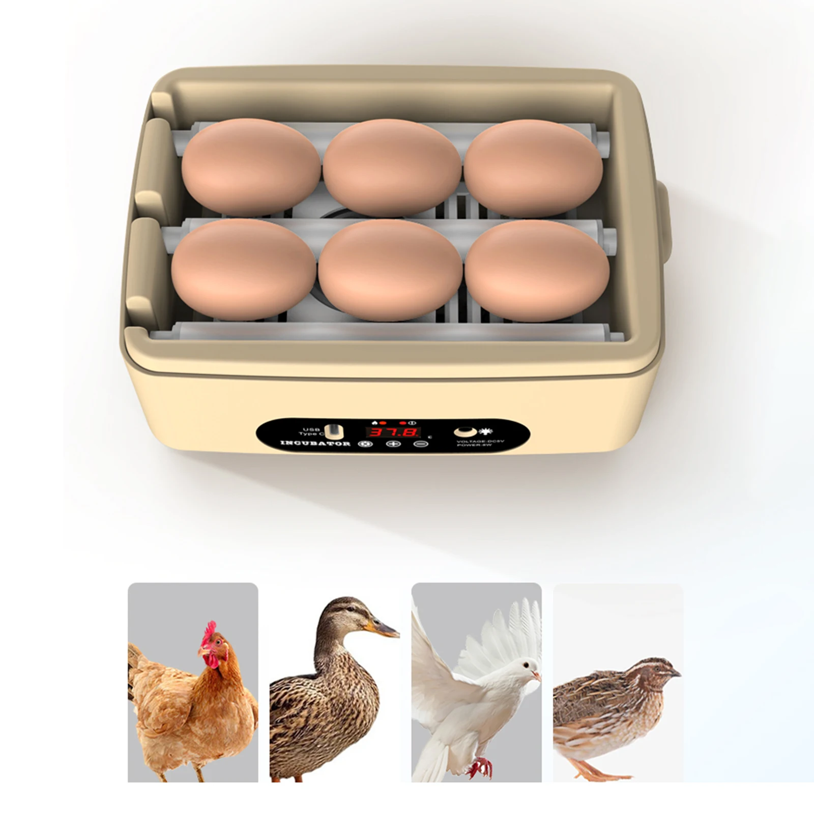 Mini Egg Incubator Automatic Intelligent Digital Poultry Egg Hatcher Machine Egg Candler Chicken Hatcher for Birds Pigeon Quail