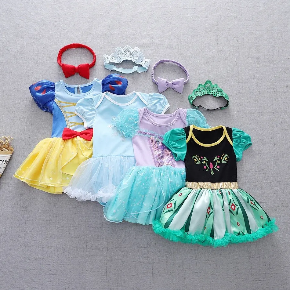 6-18 Months Newborn Anna Clothes Girls Snow White Christmas Clothing Baby Ariel Mermaid Carnival Layered Dress Cosplay Costume