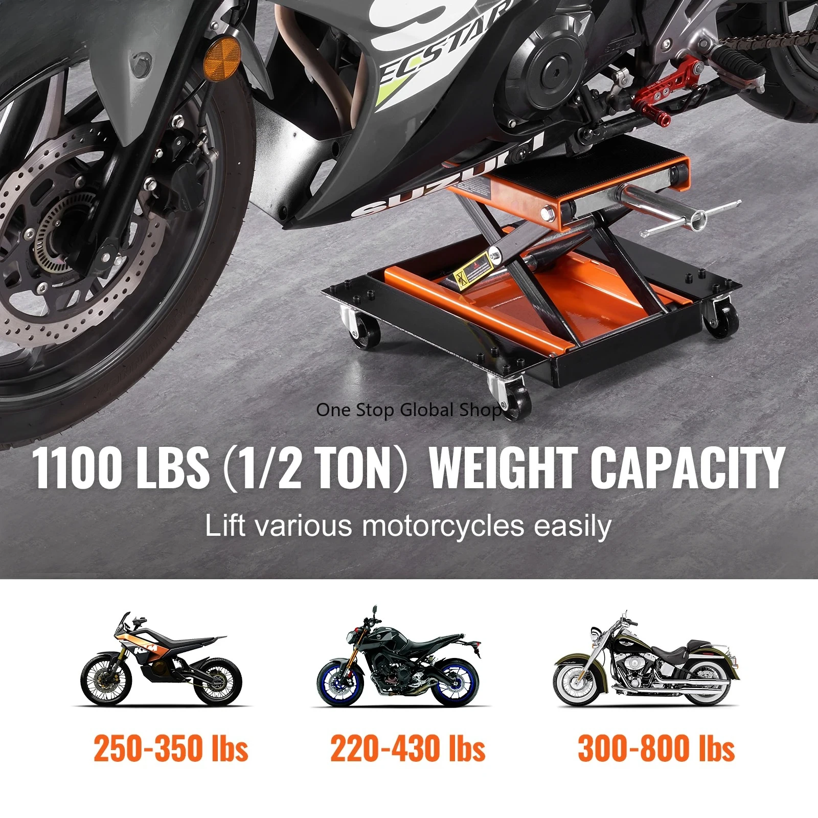 SucceBuy Motorcycle Lift 1100 LBS Motorcycle Lift Scissor Lift  with Dolly & Hand Crank Center Hoist Crank Stand for Motorcycle