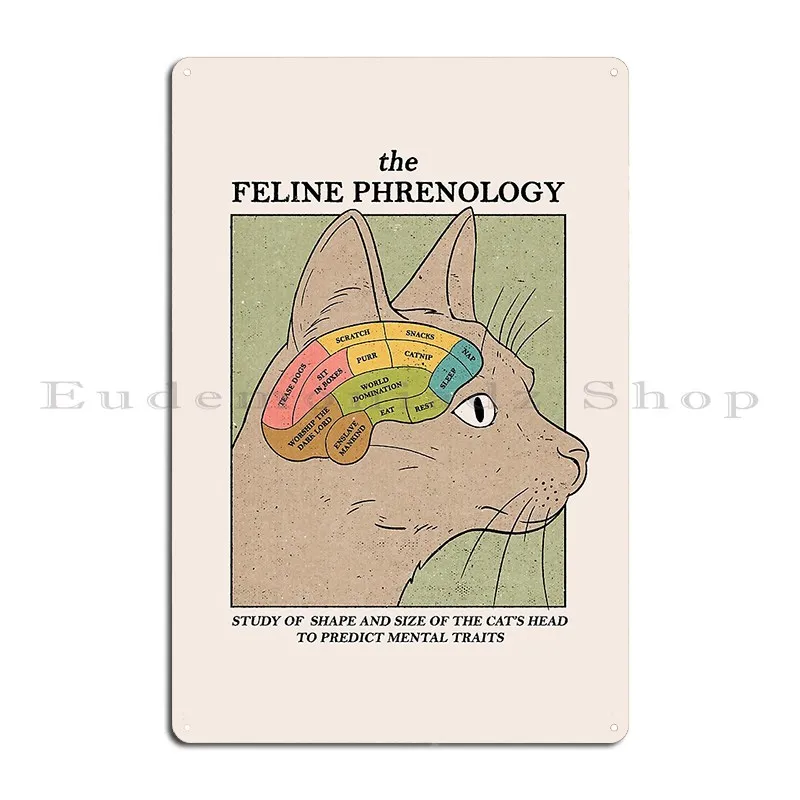 The Feline Phrenology Metal Plaque Poster Wall Mural Designer Kitchen Cave Wall Decor Tin Sign Poster