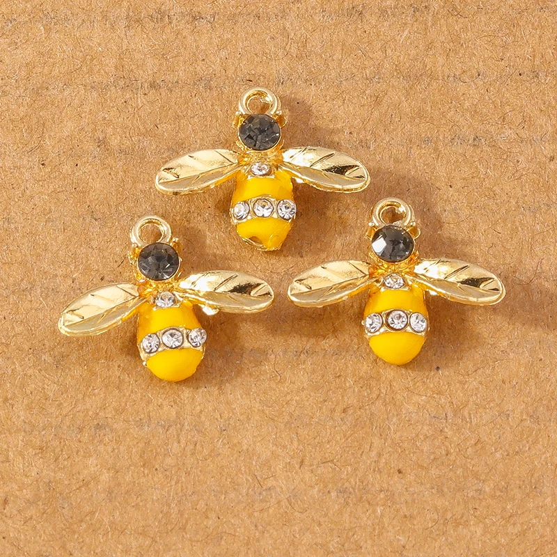 10pcs Cute Enamel Crystal Bees Charms Pendants for Jewelry Making DIY Necklace Earrings Bracelet Accessories Supplies