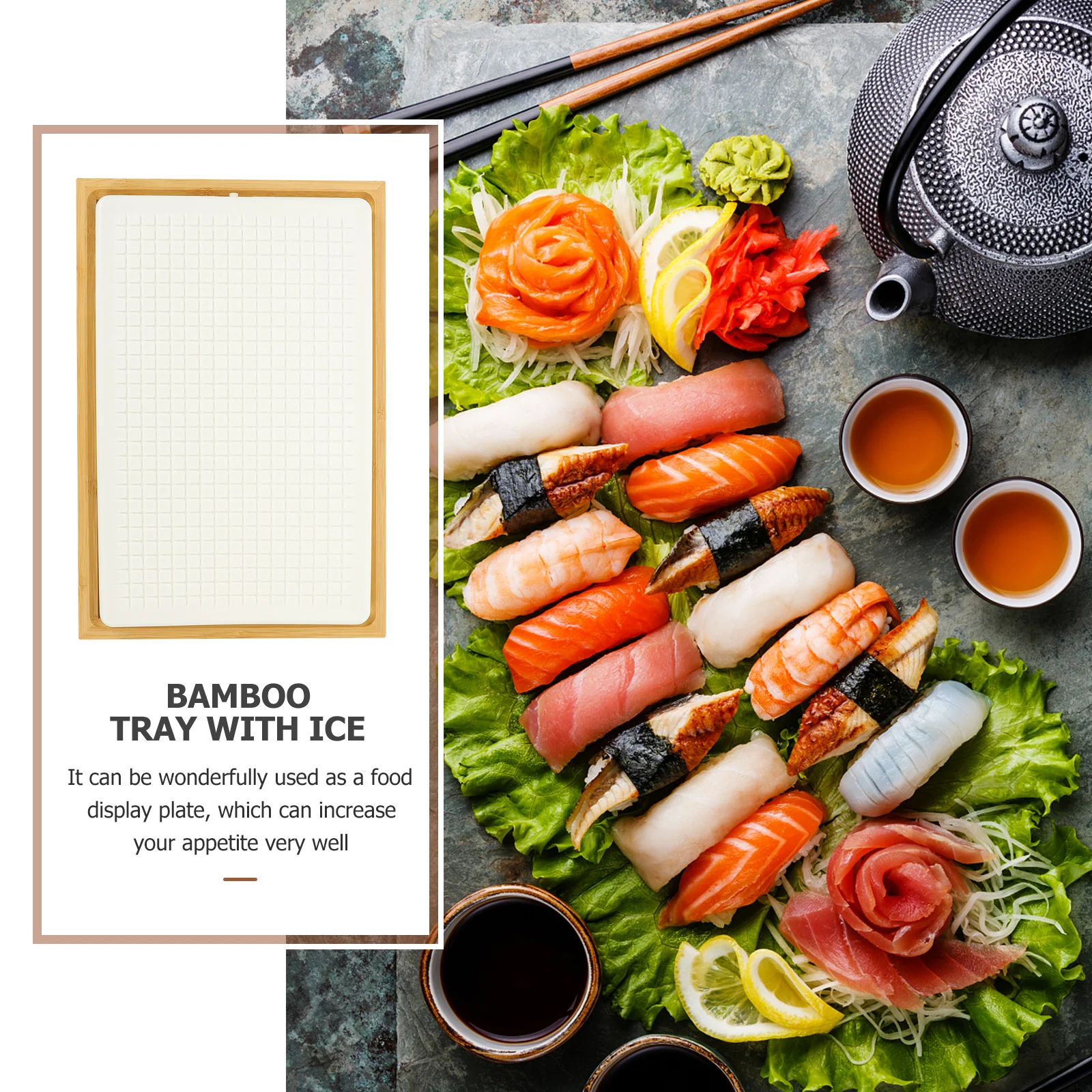 

1Set Sushi Plate Japanese Style Elegant Wear-Resistant Sashimi Dish Household Salmon Plate Restaurant Use Ice Pan