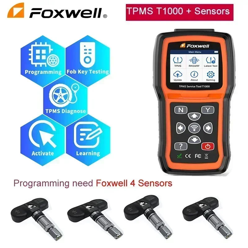 Foxwell T1000 TPMS Tool TPMS Support 433MHz 315MHZ Sensors Programming Activate Tire Pressure Monitoring System Auto Tester