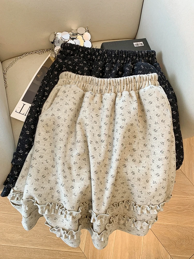 

Двухслойная деревянная юбка-миди трапециевидной формы с цветочным принтом, шерстяная юбка, женская зимняя модная облегающая осенняя юбка с высокой талией...