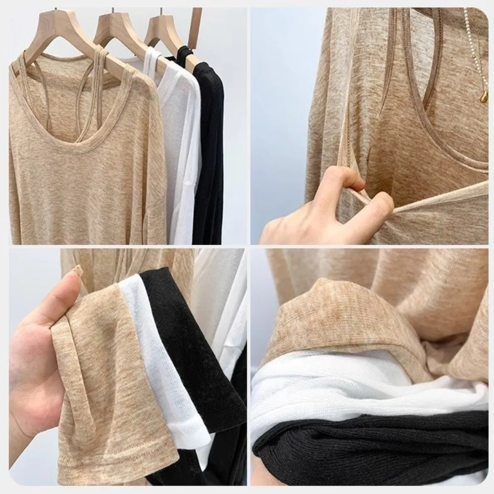 

New Loose Fit Long Sleeve Tops Set Casual Sun Protective Sun Protection Cover Up Thin T-Shirt Spring Summer