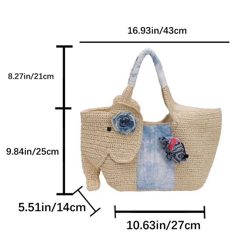 Elefantenförmige Schultertasche, Damen-Raffia-Strohtasche, Sommer-Strand-Urlaubstasche, Modische Chic-Tasche – Detail 1