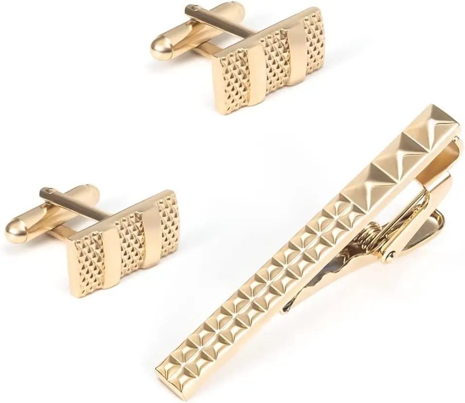Jewelry Men's Cufflinks Grey Cufflinks and Tie Clip Set Men's French Collar Clip Cufflinks（ Including Gift Cufflink Box）