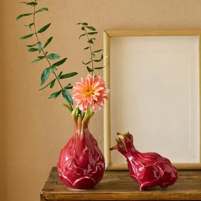Creative Pitaya Shape Ceramic Vase Desk Decoration Flowers Arrangement Artificial Flower Decorative Vases Room Aesthetic Decor
