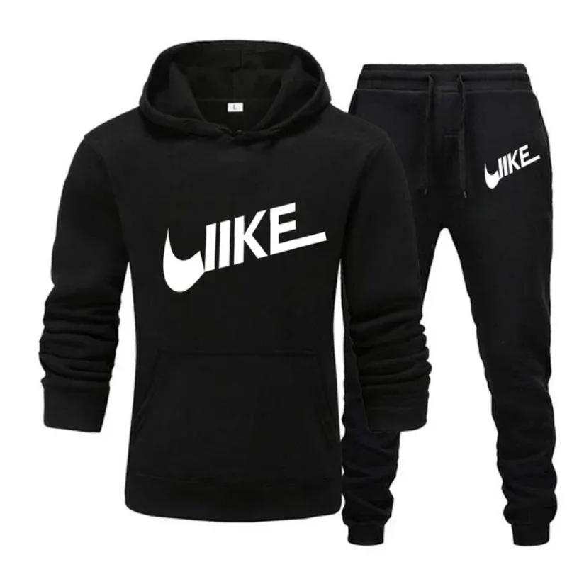 2024 2 Stuks Set Trainingspak Sweatshirt Met Capuchon + Trekkoord Broek Mannelijke Sport Hoodies Hardloopsportkleding Heren