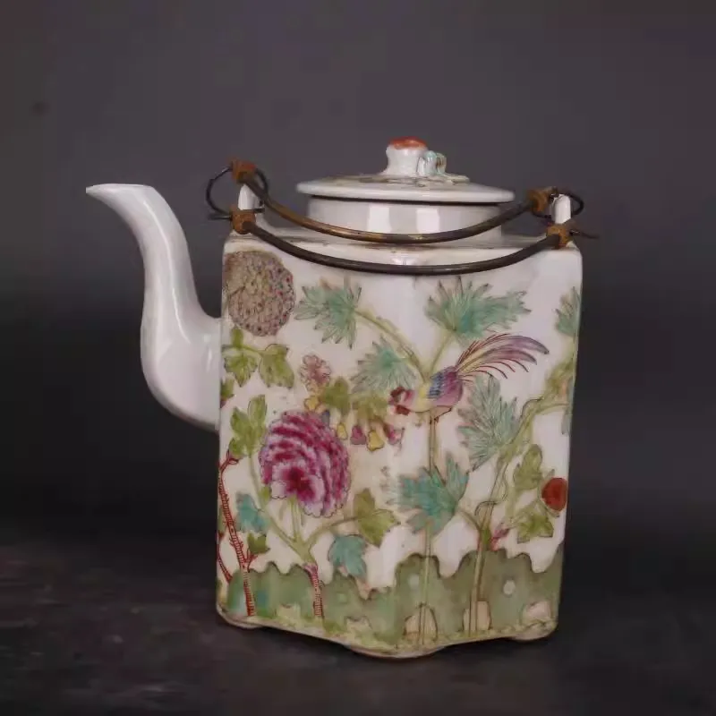 Chinese Famille Rose Porcelain Teapot Qing Tongzhi Flowers Bird Pattern 6.0 inch