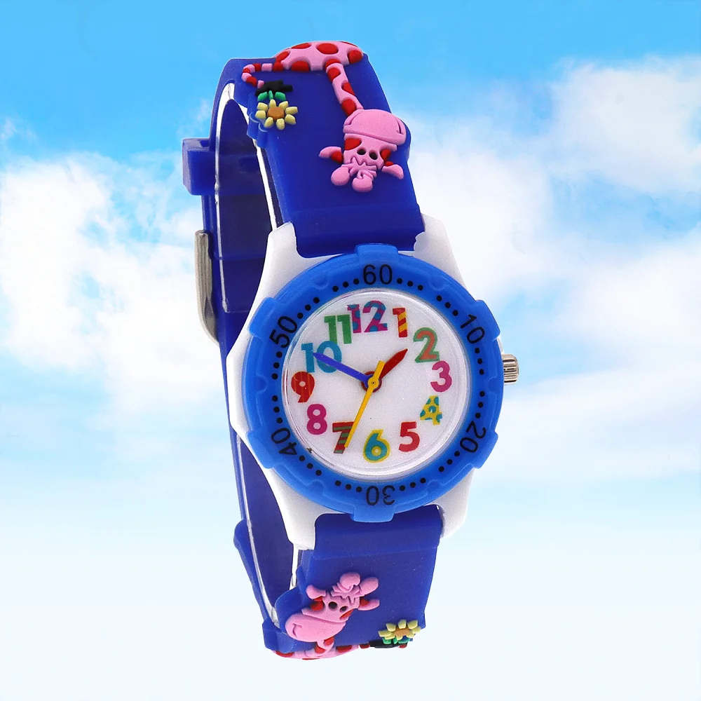 Kids Cartoon Wrist Watch with Silicone Strap Colorful Mini Giraffe Design Clock for Children
