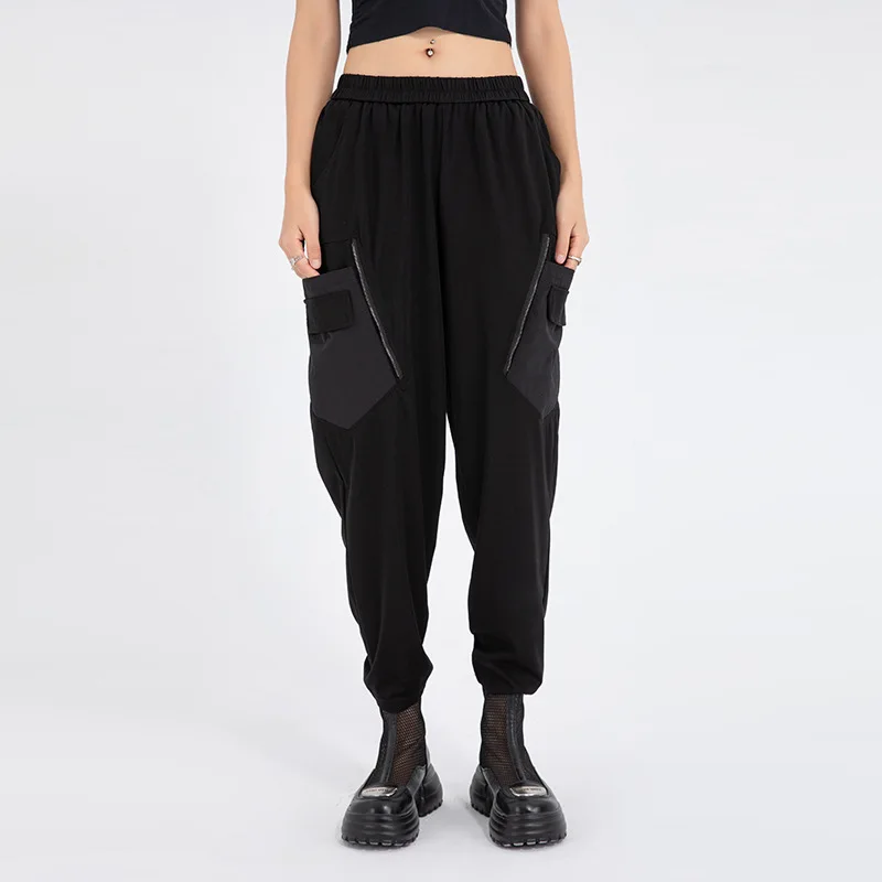 

SuperAen Summer New Design Zipper Patchwork Casual Pants Europe and America Style Black Safari Style Loose Pants