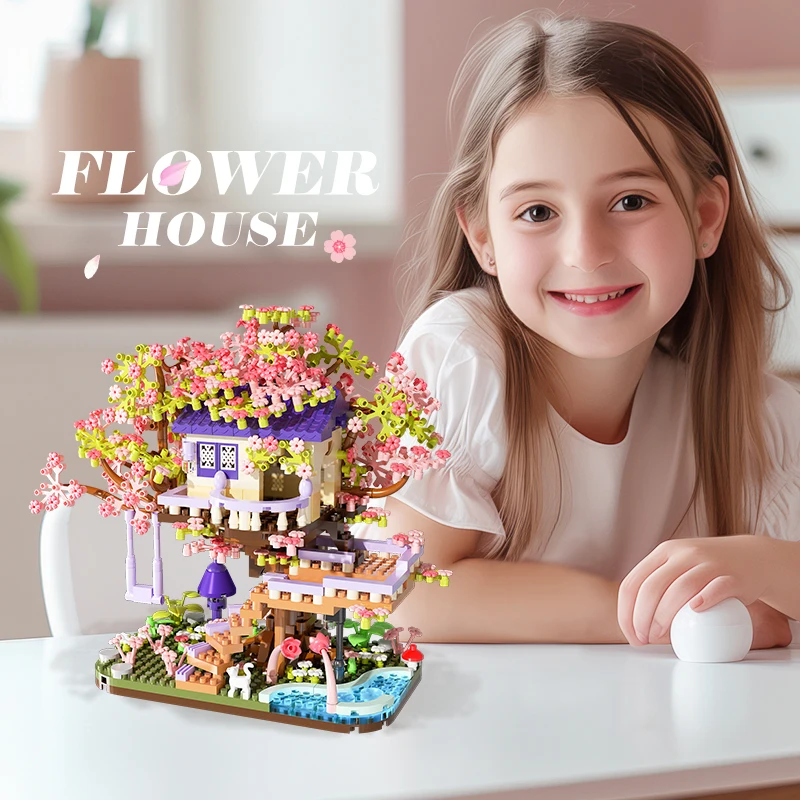 Blumen baum Haus Baustein DIY Montage Spielzeug Mikro Ziegel Puzzle Spielzeug für Kinder Kinder Mädchen Freundin Geburtstags geschenke