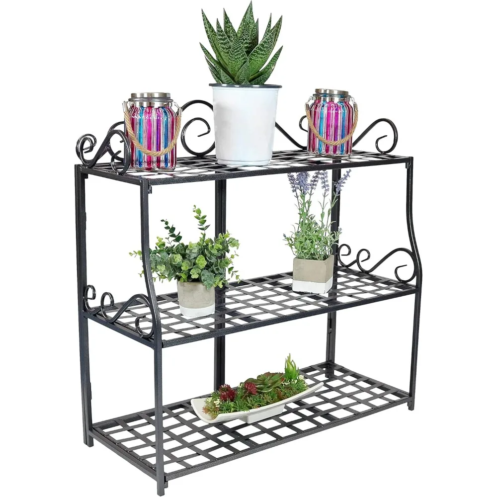

3-Tier Metal Iron Plant Stand with Scroll Design
