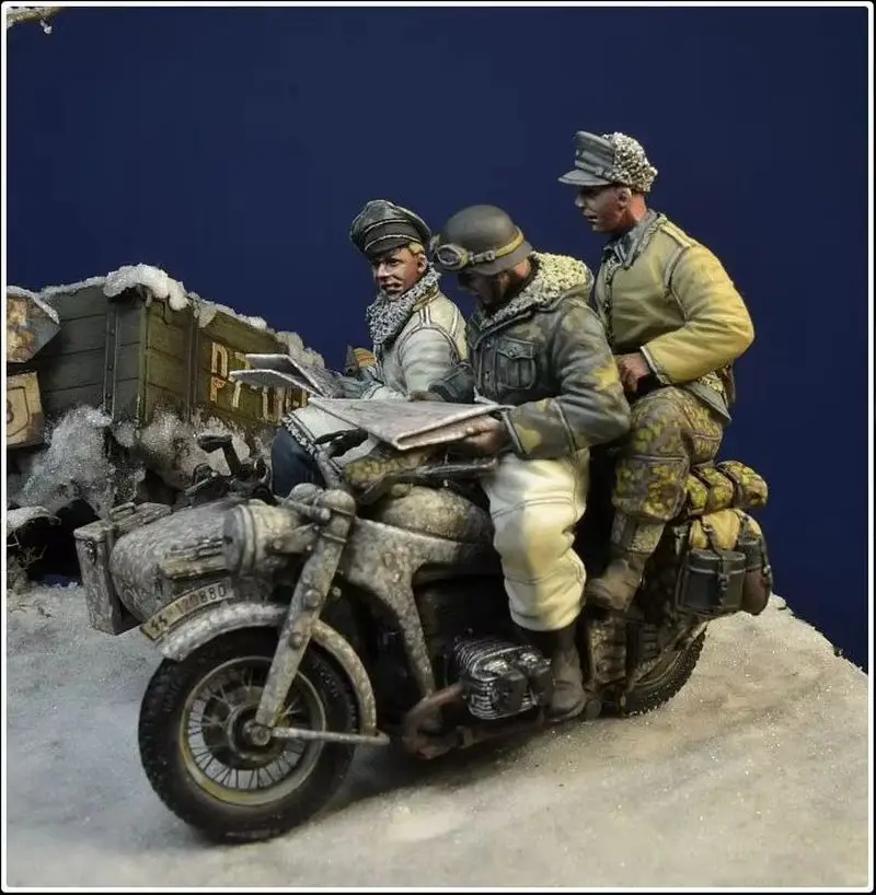 1/35 الراتنج أطقم منمذجة الجندي دراجة نارية طاقم ثلاثة بدون دراجة نارية العسكرية Gk الأبيض نموذج تمثال المفكك غير مصبوغ #3